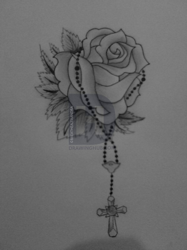 600x800 rose and rosary beads drawing - Rose And Rosary Drawing