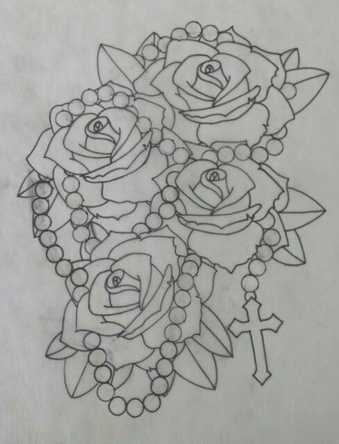 489x640 Rosary Drawing Flower For Free Download - Rose And Rosary Drawing