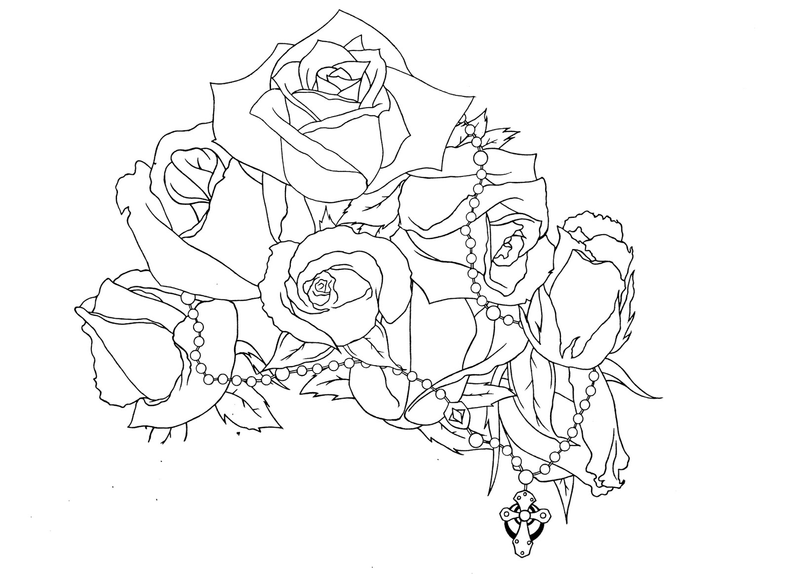 1600x1162 Sketches Of A Rosary With Skull And Roses Best Cars - Rose And Rosary Drawing