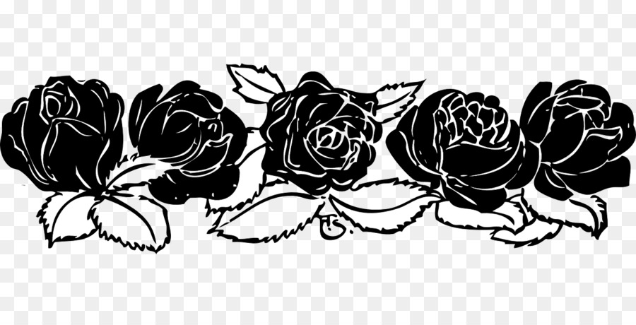 900x460 Rose, Drawing, Black, Transparent Png Image Clipart Free Download - Rose Border Drawing