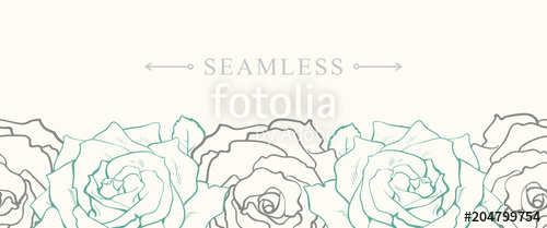 500x209 rose flowers border seamless pattern in sketch style on white - Rose Border Drawing