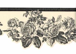 300x216 black line drawing rose toile on off white die cut rose flower - Rose Border Drawing