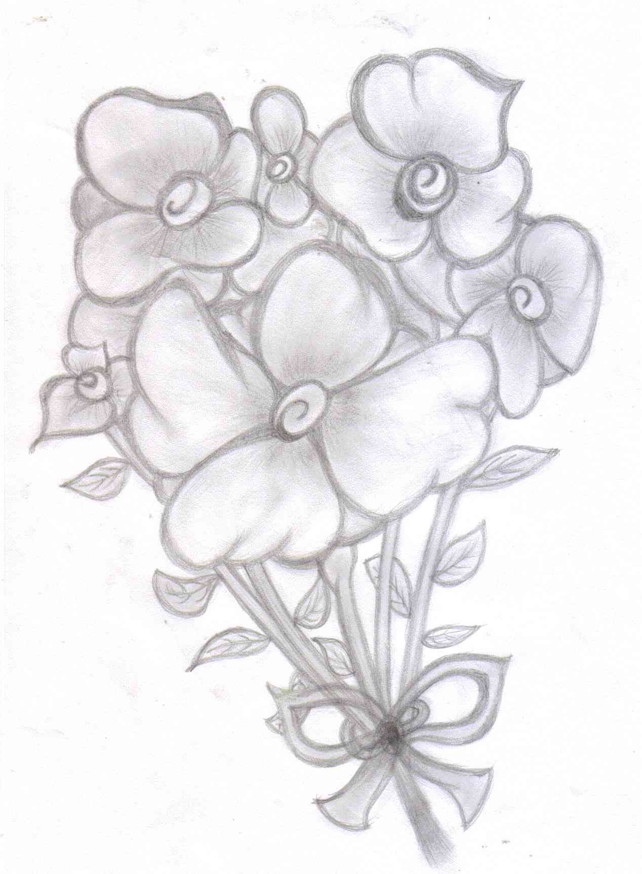 1268x1726 Pencil Drawing Flower Bunch Flower Bouquet Pencil Art Flower - Rose Bunch Drawing