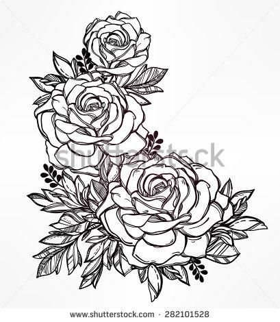 409x470 Blue Roses Drawing Vintage - Rose Bunch Drawing