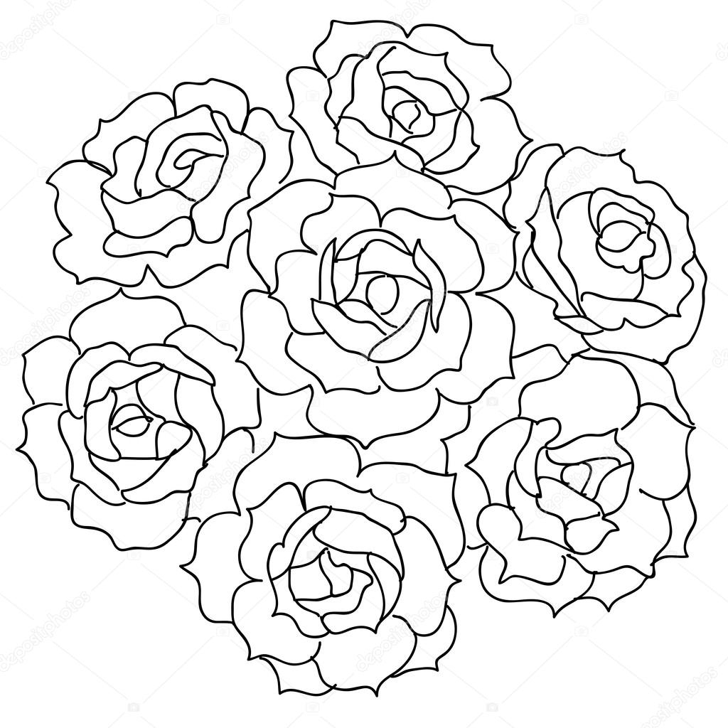 1024x1024 Drawn Bouquet Draw Rose - Rose Bunch Drawing