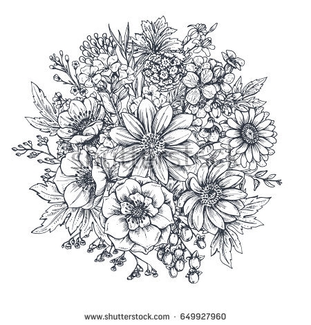 450x470 Flower Bouquet Images For Drawing - Rose Bunch Drawing