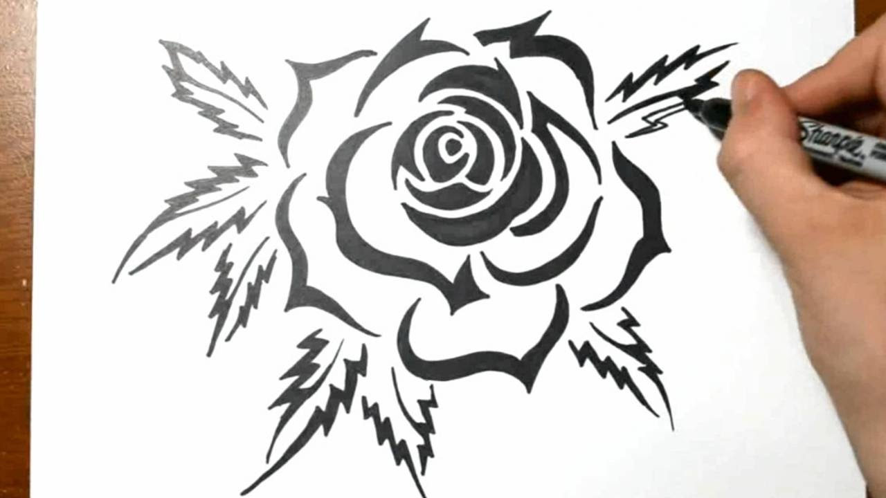 1280x720 How To Draw A Tribal Rose Tattoo Design - Rose Design Drawing