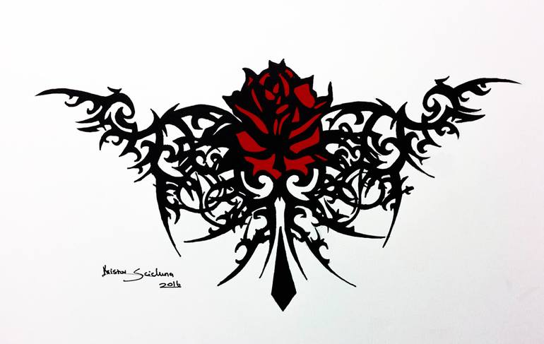770x487 Tribal Rose Ink Design Drawing - Rose Design Drawing