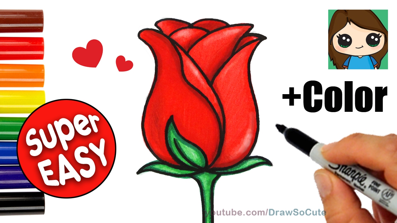 1280x720 How To Draw + Color A Rose Super Easy Realistic - Rose Drawing Color