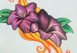 300x210 Flowers Drawing Art And Color Flowers Drawing Color Drawing A Rose - Rose Drawing In Color