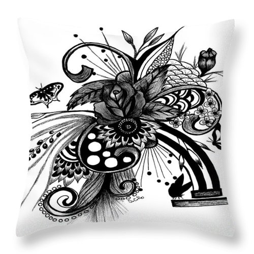 500x500 pen and ink drawing rose throw pillow for sale - Rose Drawing Pen