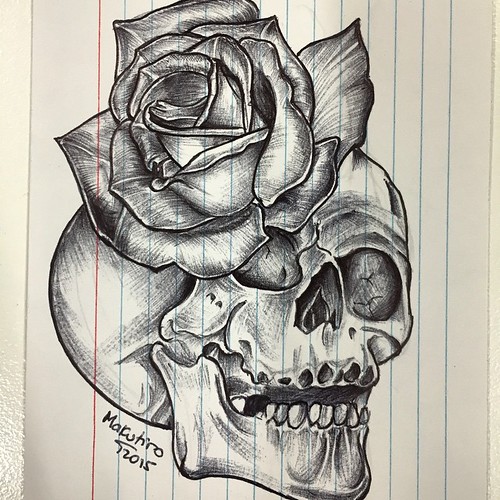 500x500 Skull Rose Tat - Rose Drawing Pen
