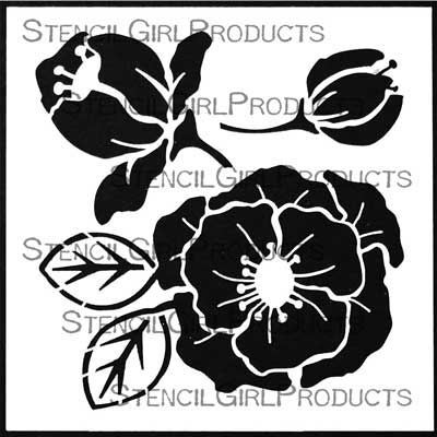 400x400 Woodcut Roses Stencil Desiree Habicht Stencilgirl Products - Rose Drawing Stencil