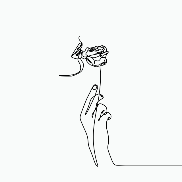 640x640 one line art drawing with a hand,rose flower,and girl mouth, rose - Rose Flower Line Drawing