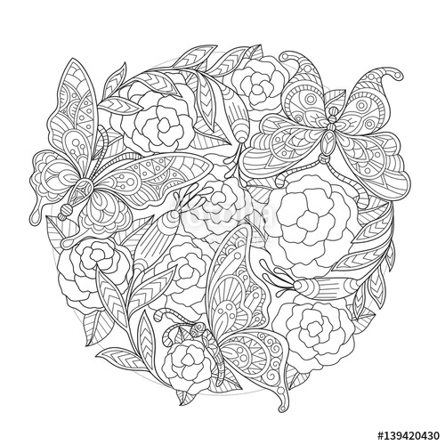 500x500 Butterfly In The Rose Garden Hand Drawn Sketch Illustration - Rose Garden Drawing