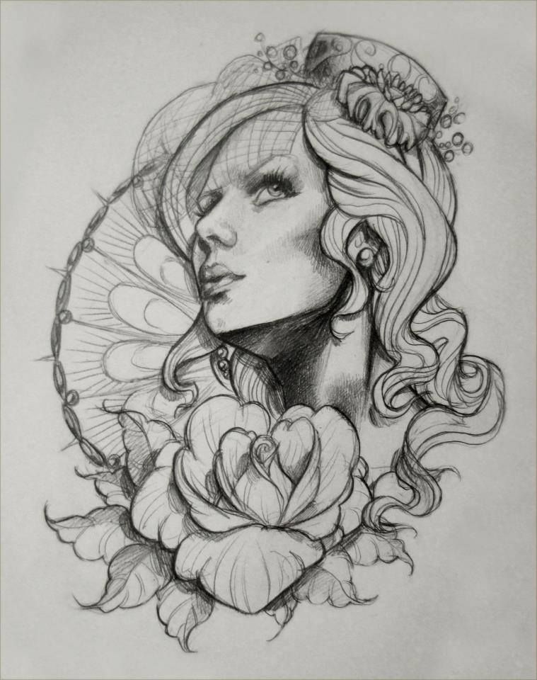 759x960 Gallery For Gt Rose Girl Drawing Sketches Tattoo Designs - Rose Girl Drawing