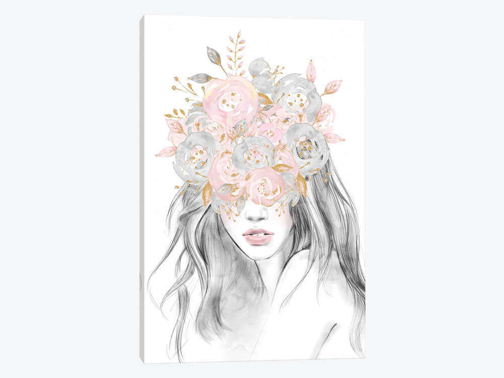 1000x750 Rose Gold Flower Girl Canvas Artwork - Rose Girl Drawing