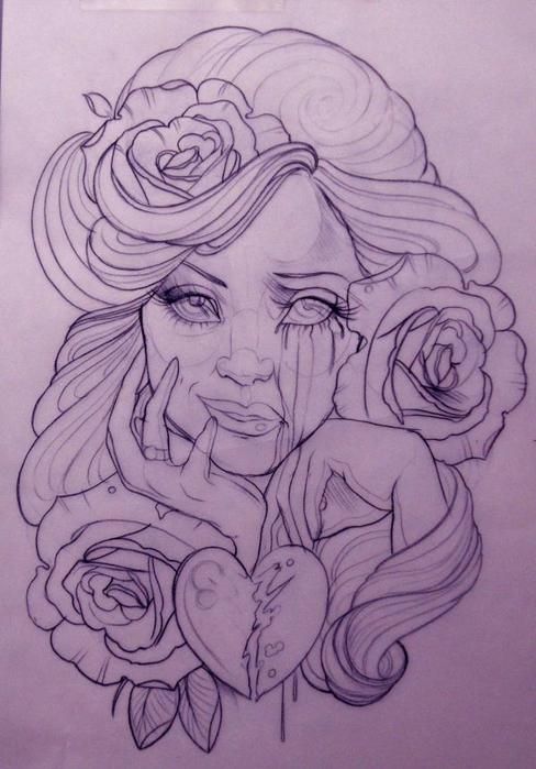 488x699 beautiful cry drawing emily rose murray flowers girl inspiring - Rose Girl Drawing