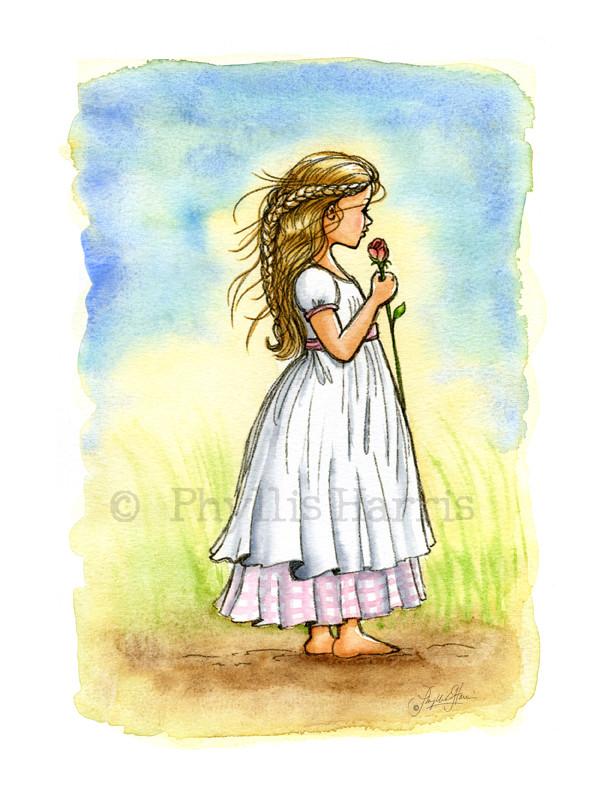 612x792 Vintage Inspired Rose Girl Wall Art - Rose Girl Drawing