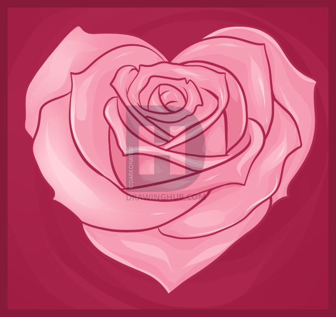 667x630 How To Draw A Rose Heart, Step - Rose Heart Drawing