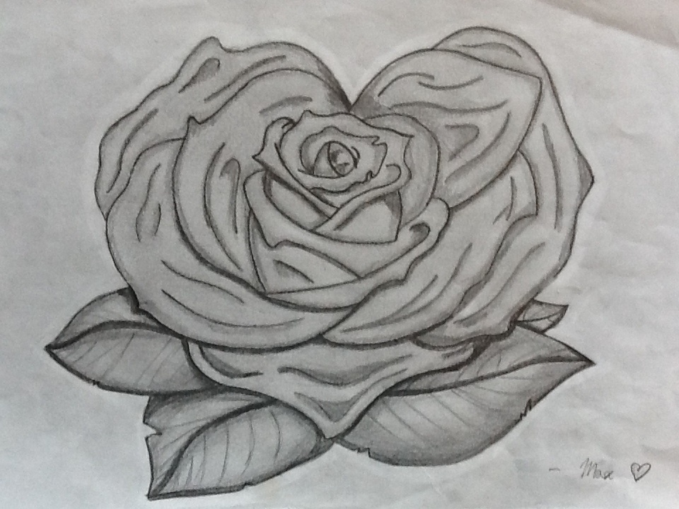 960x720 Rose And Heart Drawings - Rose Heart Drawing