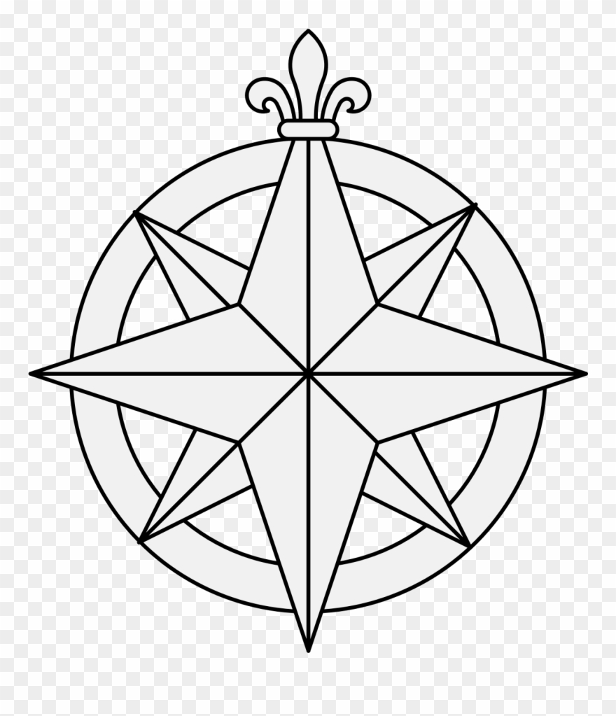 880x1023 Compass Rose - Rose Line Drawing