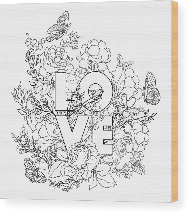 656x740 Rose Flower Background With Word Love Outline Drawing Coloring - Rose Outline Drawing