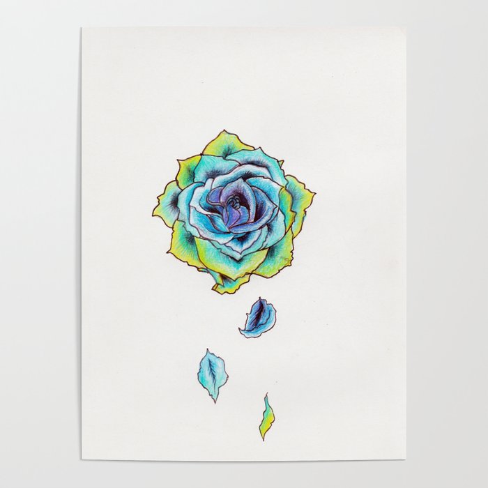 700x700 Blue Rose Pencil Drawing With Pen Poster - Rose Pen Drawing