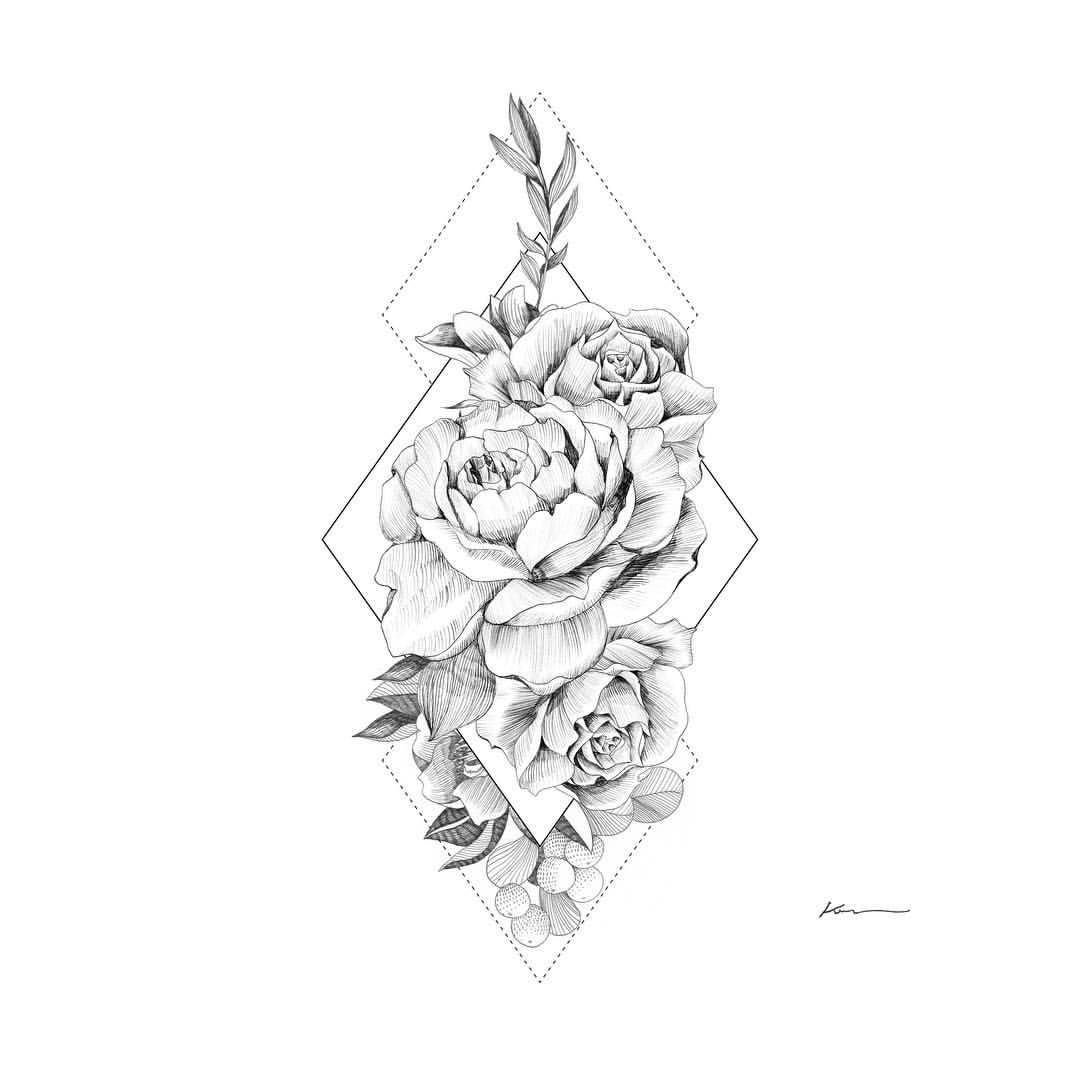 1080x1080 Curtidas - Rose Pen Drawing