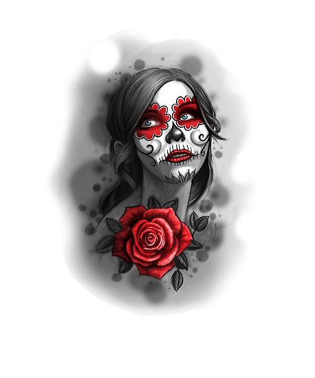 458x550 Day Of The Dead Girl Red Makeup And Rose Pencil Sketch Posters - Rose Pencil Drawing