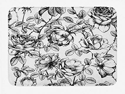 425x320 Ambesonne Floral Bath Mat, Hand Drawn Rose Petals - Rose Petals Drawing