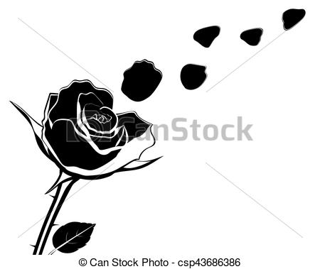 450x379 Silhouette Of The Flower With Rose Petals Fly Off Vector Illustration - Rose Petals Drawing