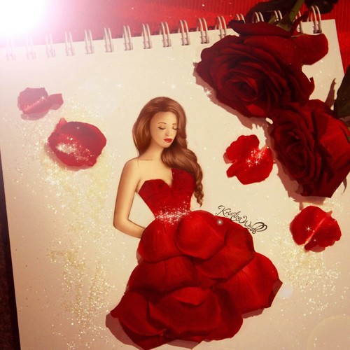 500x500 Did This Drawing With Real Rose Petals On We Heart It - Rose Petals Drawing