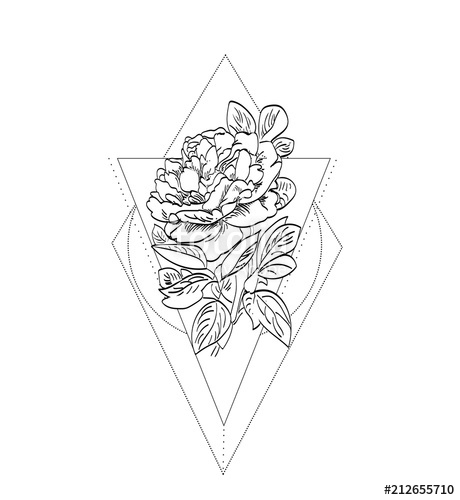 460x500 geometric rose tattoo rose vector illustration hand drawn sketch - Rose Tattoo Drawing