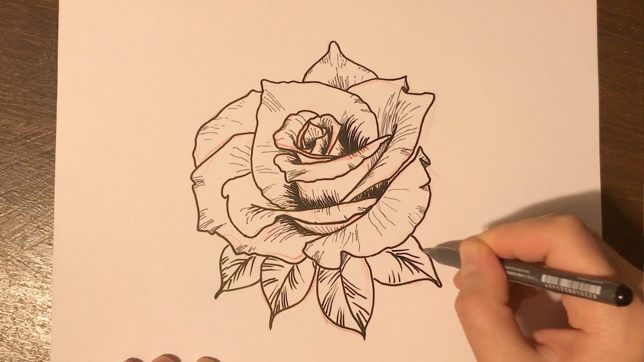 1280x720 How To Draw A Rose Tattoo Design - Rose Tattoo Drawing