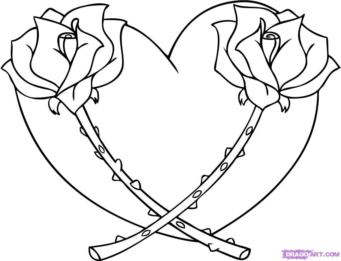 1136x870 Heart Coloring Pages How To Draw A Heart With A Rose, Step - Rose With Heart Drawing