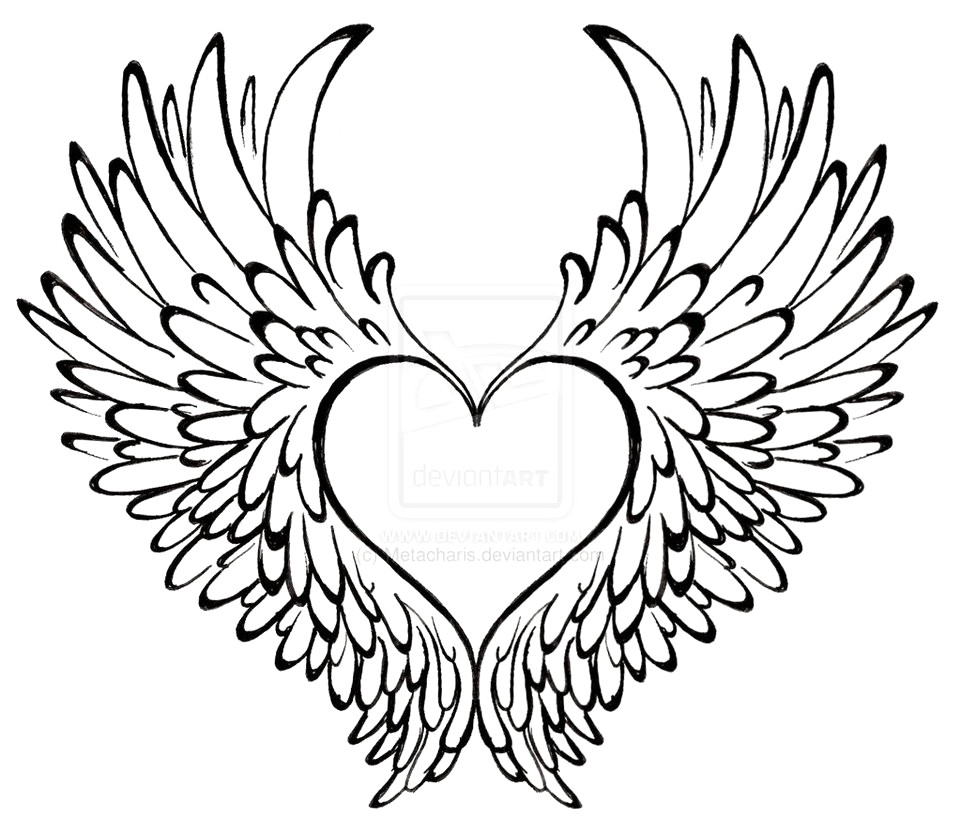 961x832 Heart With Wings Coloring Pages Z And Roses Clipart Of Hearts - Rose With Heart Drawing