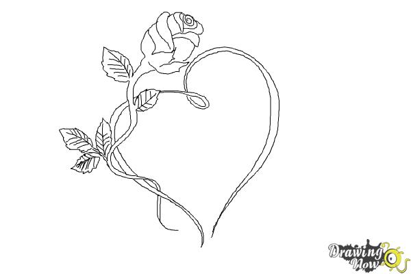 600x400 How To Draw A Rose With A Heart - Rose With Heart Drawing