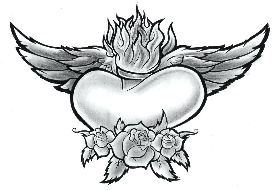 966x663 Coloring Pages To Print Flowers Online Games Cute Roses - Rose With Heart Drawing