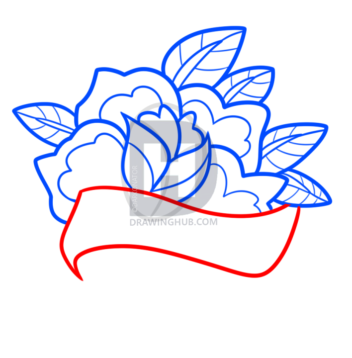 708x720 How To Draw A Vintage Rose, Step - Rose With Ribbon Drawing