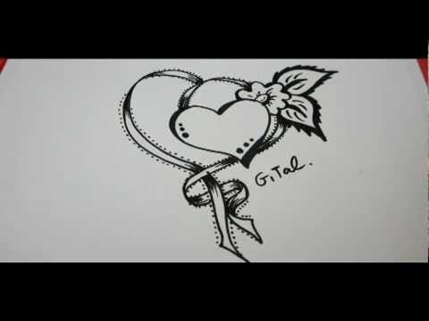 480x360 How To Draw Ribbon With A Fancy Heart And Flower - Rose With Ribbon Drawing