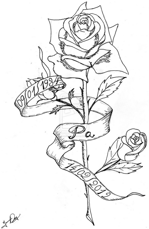 628x962 Rose And Ribbon Tattoos Drawing - Rose With Ribbon Drawing