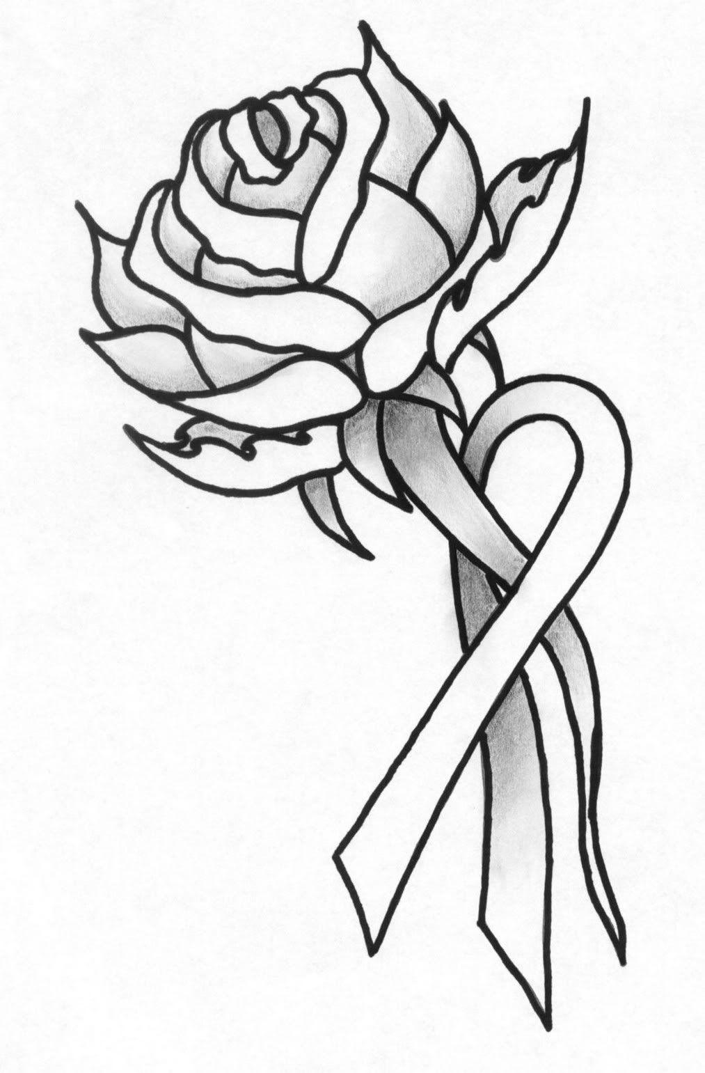 1013x1541 Rose And Ribbon Tattoos - Rose With Ribbon Drawing