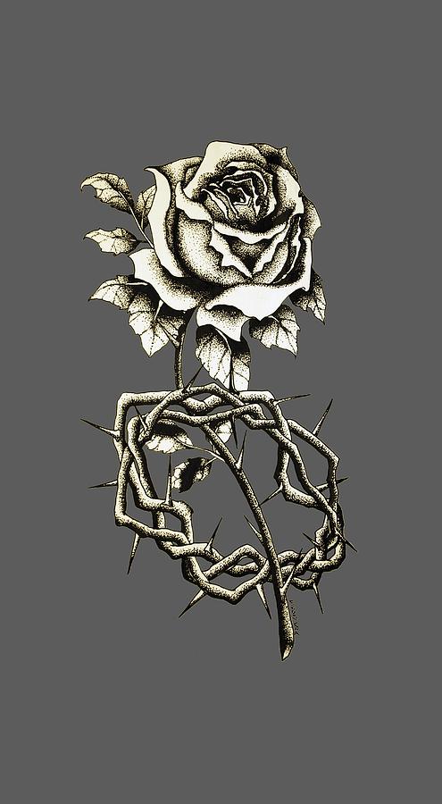 495x900 Rose Crown Thorns Drawing - Rose With Thorns Drawing