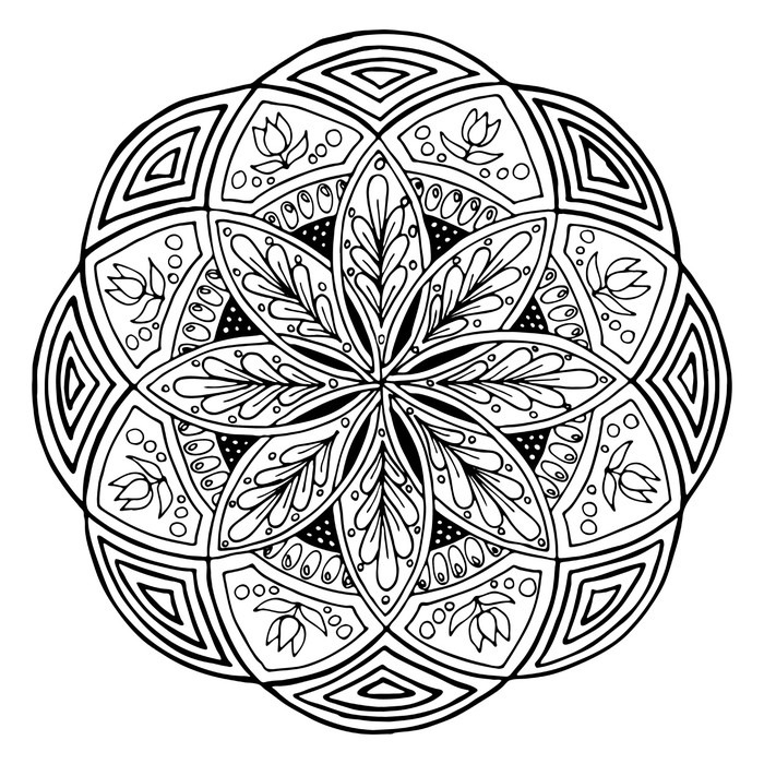 700x700 hand drawing mandala, round floral ornament pattern for coloring - Round Drawing