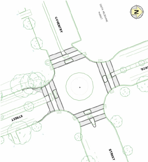 502x547 technical drawing of modified roundabout, posttreatment city - Roundabout Drawing