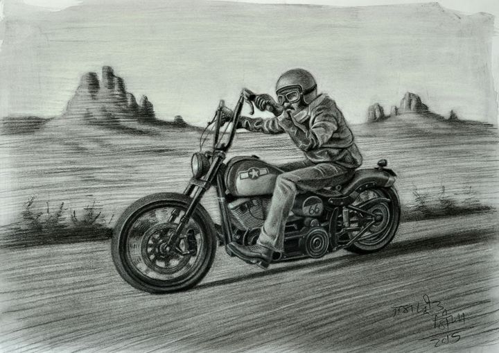 720x509 harley on route - Route 66 Drawing