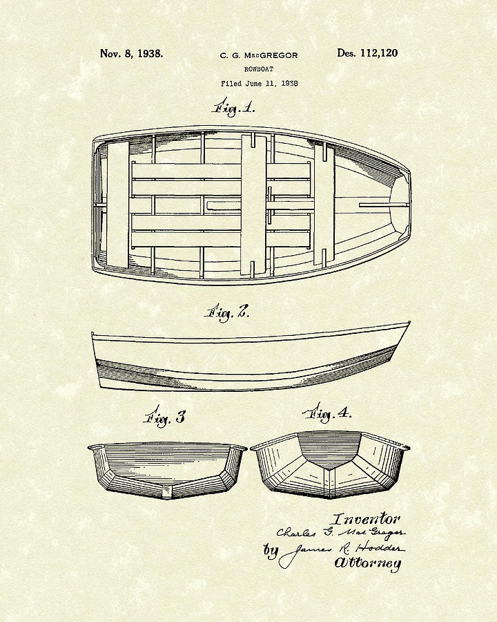 720x900 rowboat patent art drawing - Row Boat Drawing