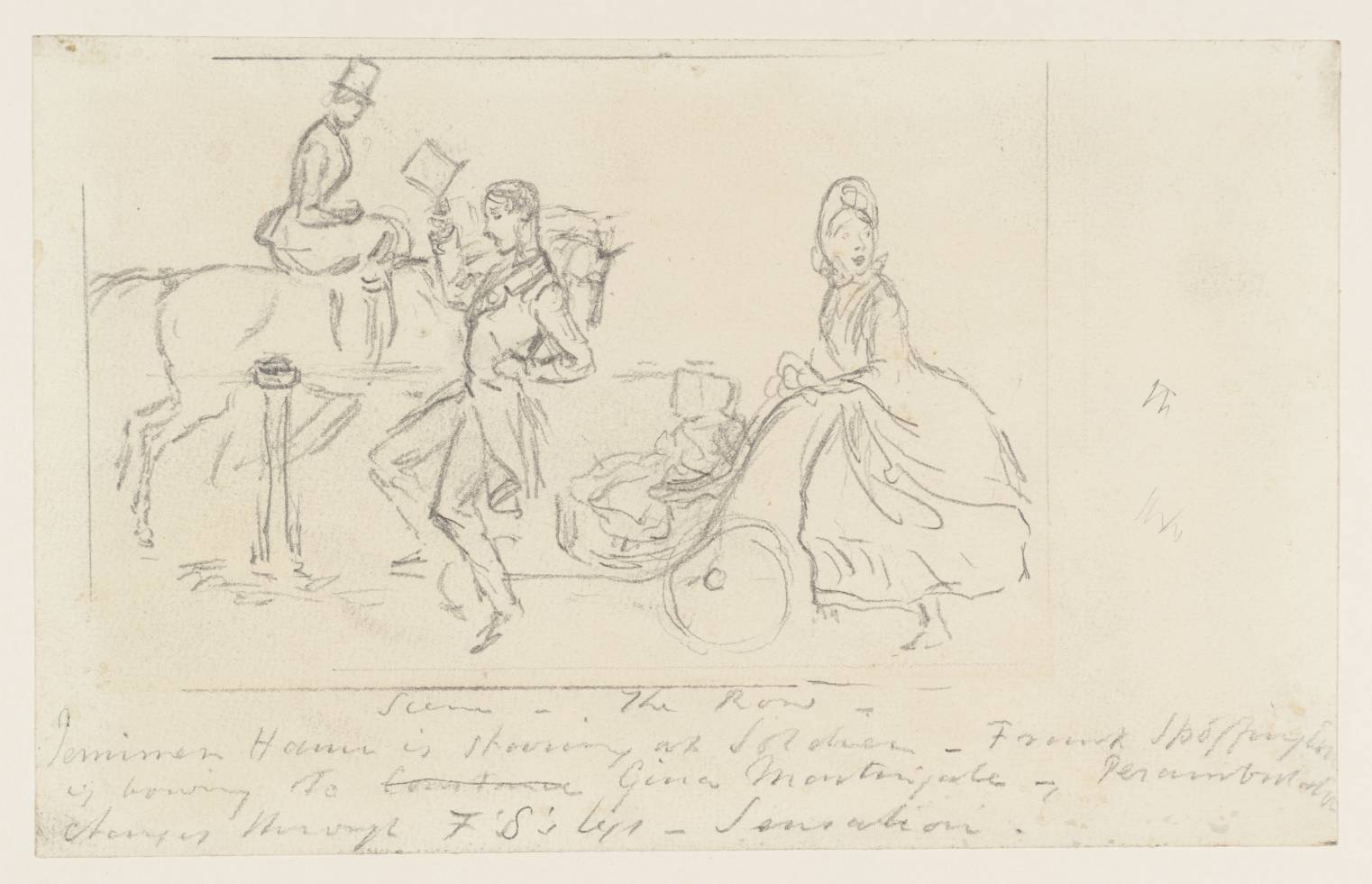 1522x981 drawing for 'punch' scene in the row', john leech tate - Row Drawing