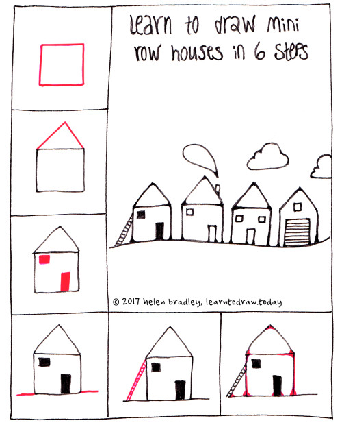 500x620 learn to draw a row of houses in steps learn to draw - Row Drawing